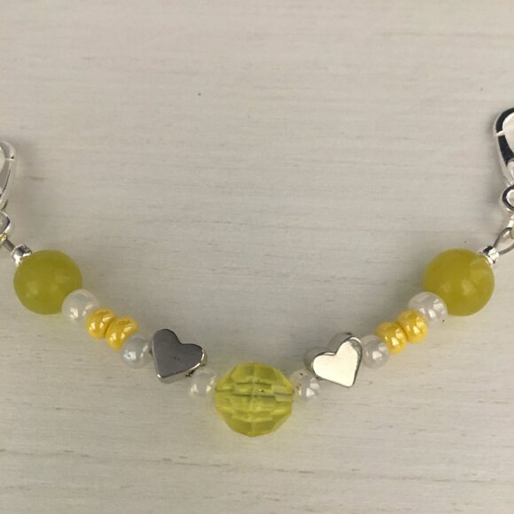 Yellow Beaded Shoe Charm with Silver Heart Accents — Single Clip-On Sneaker Acce - Picture 2 of 3